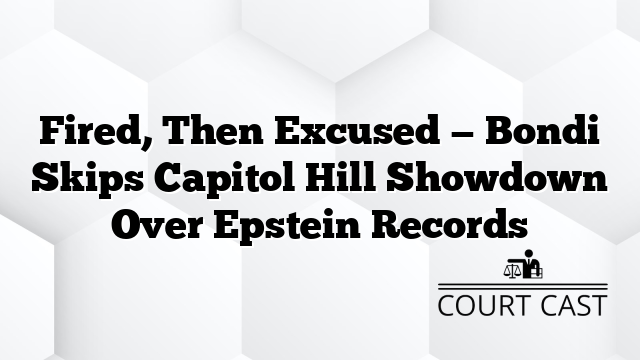Fired, Then Excused — Bondi Skips Capitol Hill Showdown Over Epstein Records